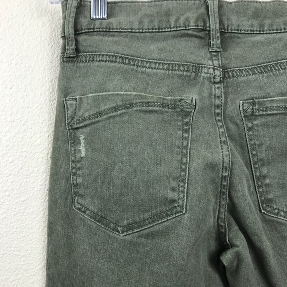 Express Mid Rise Skinny Jeans Jeggings Distressed Olive Green Size 00 - Picture 5 of 5
